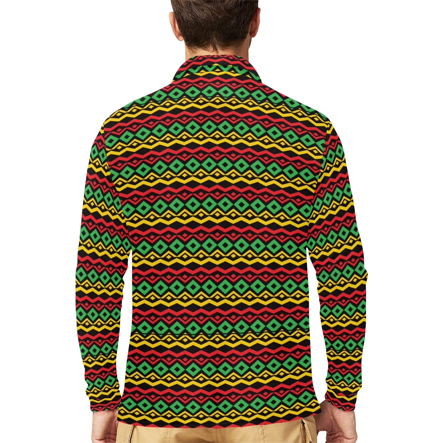 Rasta Reggae Color Themed Long Sleeve Polo Shirt For Men's