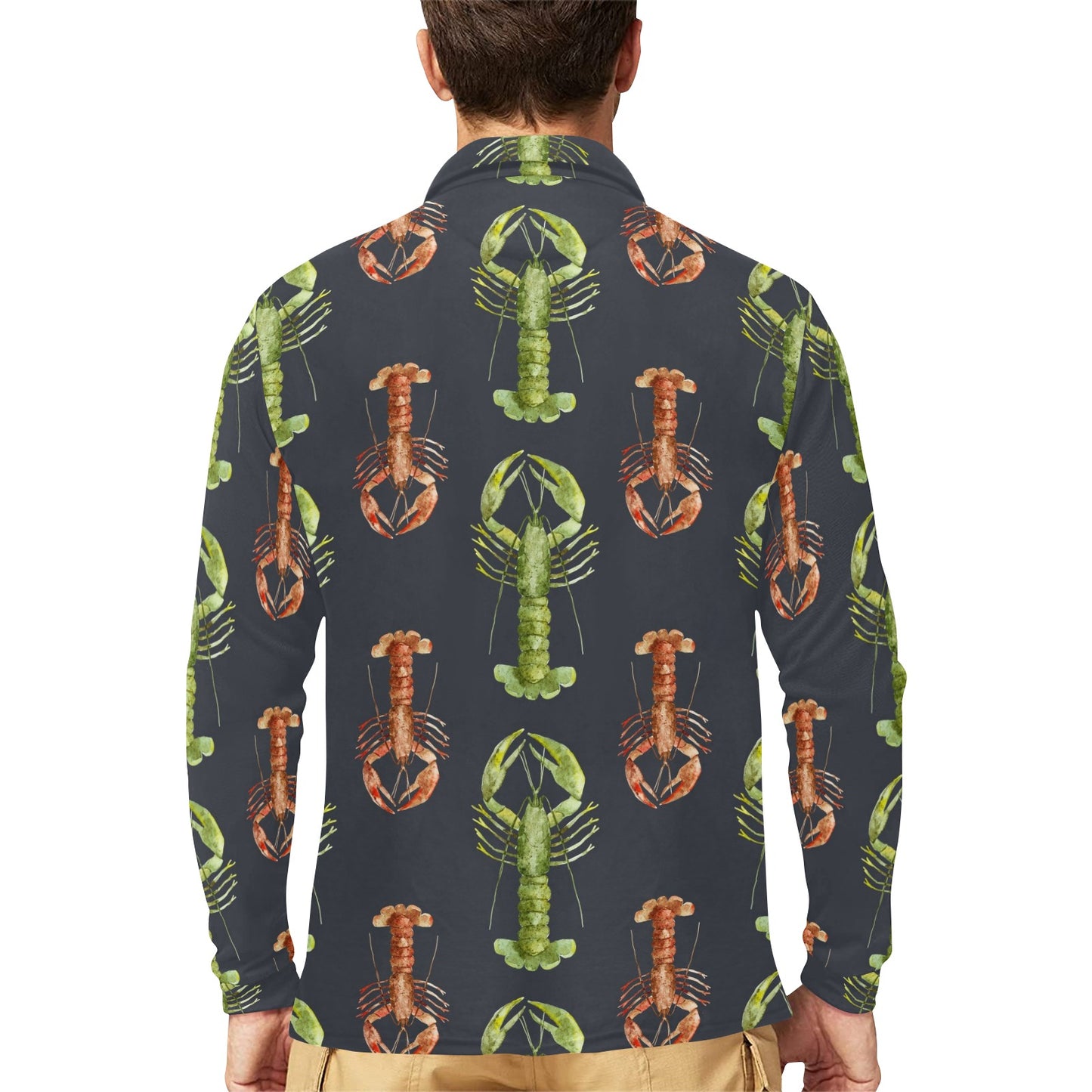 Lobster Pattern Print Design 01 Long Sleeve Polo Shirt For Men's