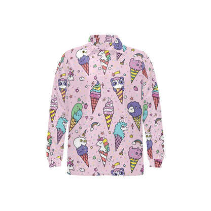 Ice Cream Pattern Print Design IC05 Long Sleeve Polo Shirt For Men's