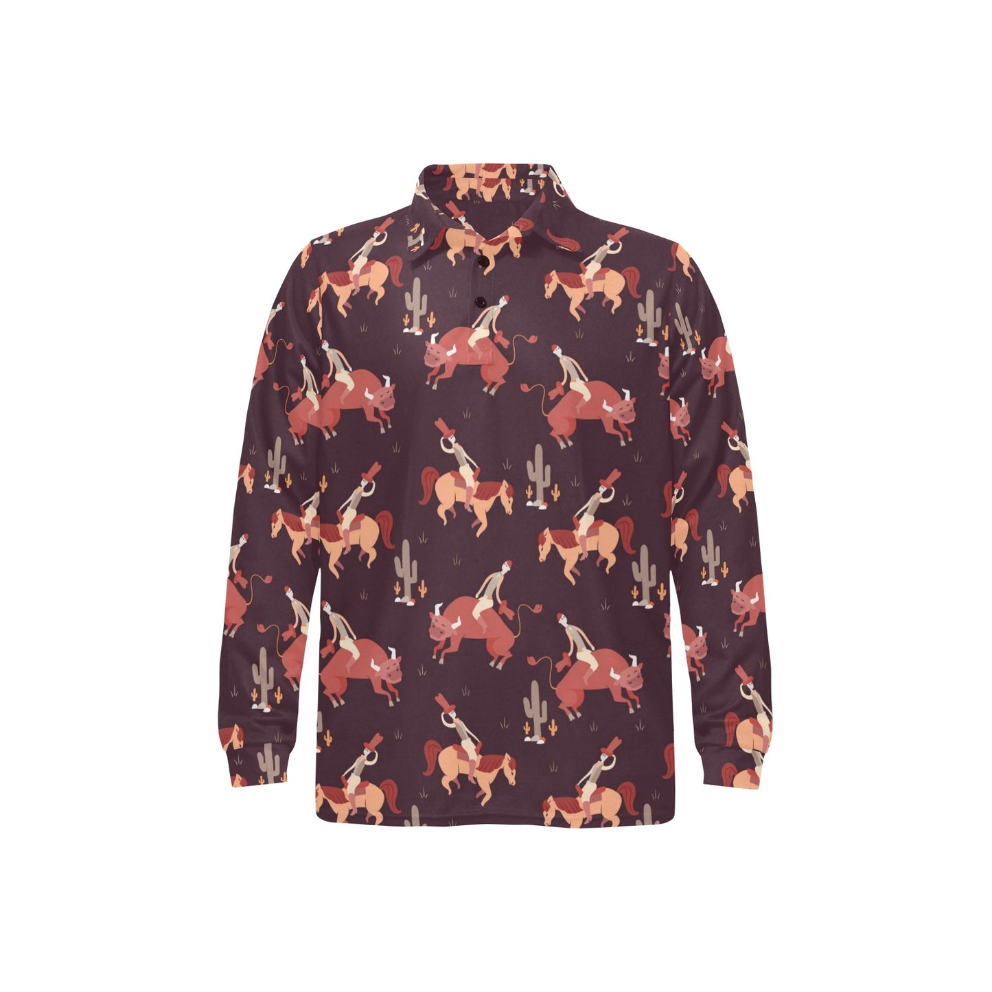 Rodeo Pattern Print Design A01 Long Sleeve Polo Shirt For Men's