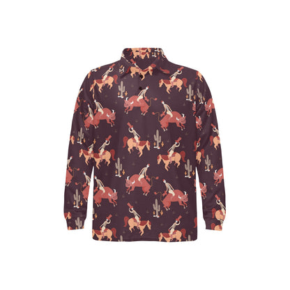 Rodeo Pattern Print Design A01 Long Sleeve Polo Shirt For Men's