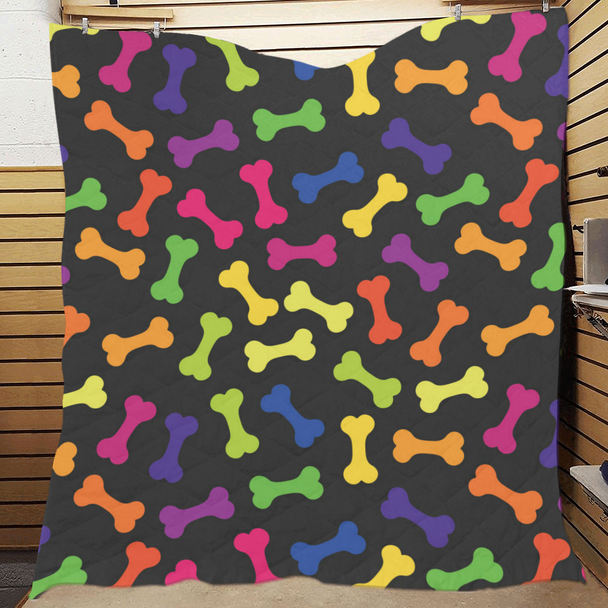 Dog Bone Neon Color Pattern Print Design 02 Premium Quilt