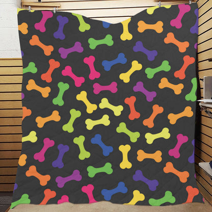 Dog Bone Neon Color Pattern Print Design 02 Premium Quilt