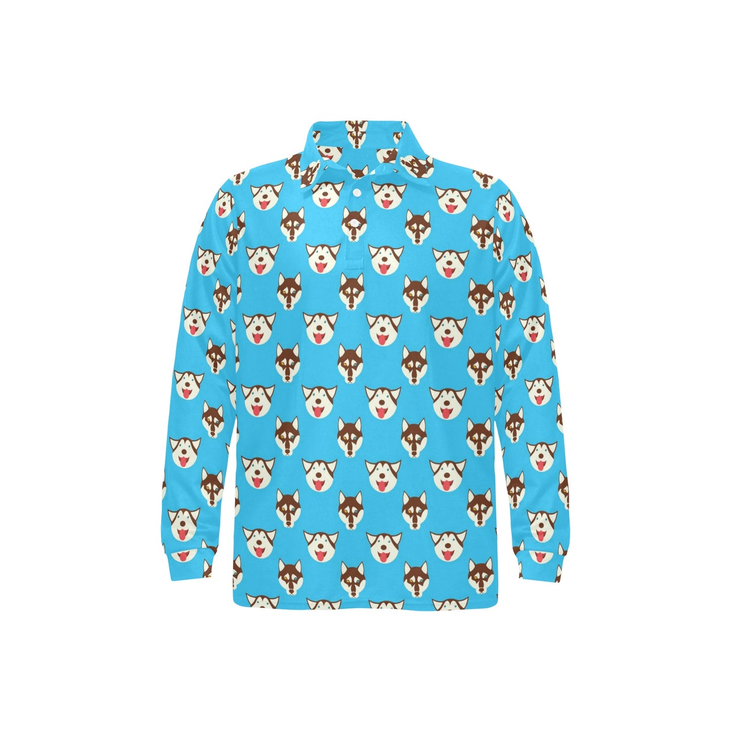 Siberian Huskies Print Design LKS306 Long Sleeve Polo Shirt For Men's