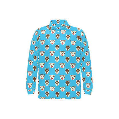 Siberian Huskies Print Design LKS306 Long Sleeve Polo Shirt For Men's