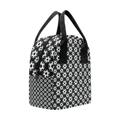 Soccer Ball Black Print Pattern Insulated Lunch Bag