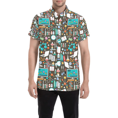 Science Print Design LKS303 Men Short Sleeve Button Up Shirt