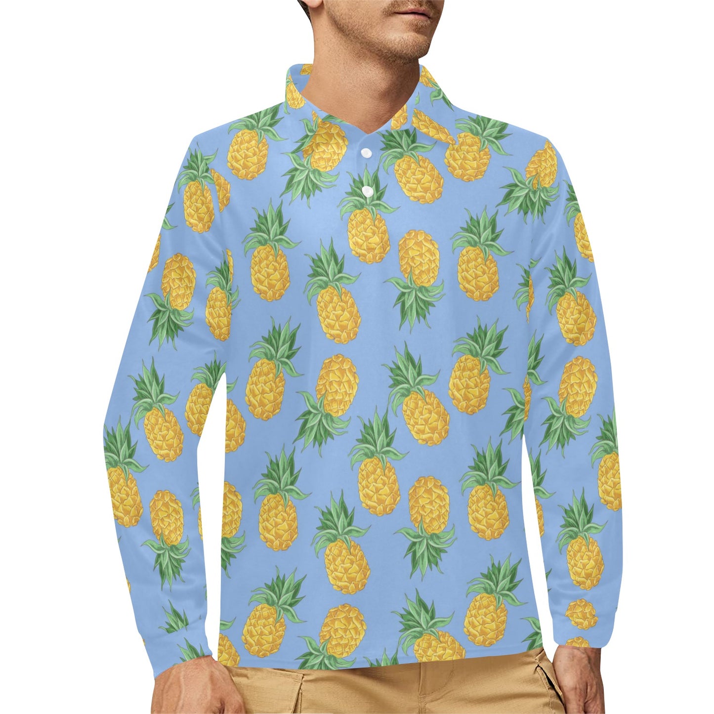 Pineapple Pattern Print Design A04 Long Sleeve Polo Shirt For Men's