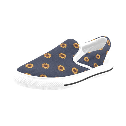 Sunflower Print Design LKS304 White Slip Ons Canvas Women's Shoes