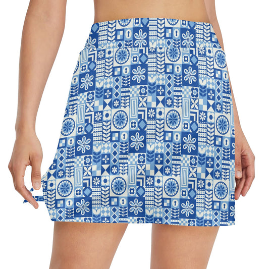 Swedish Print Pattern 17" Golf & Pickleball Skort with Pockets