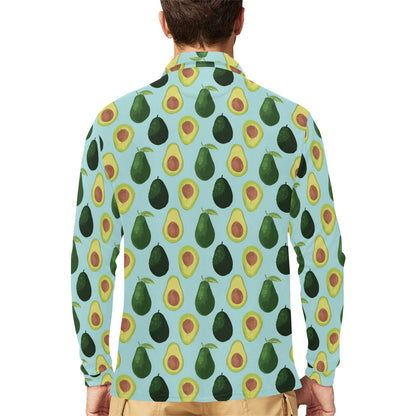 Avocado Pattern Print Design 04 Long Sleeve Polo Shirt For Men's