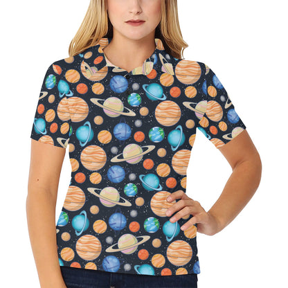 Planet Colorful Print Design LKS301 Women's Polo Shirt