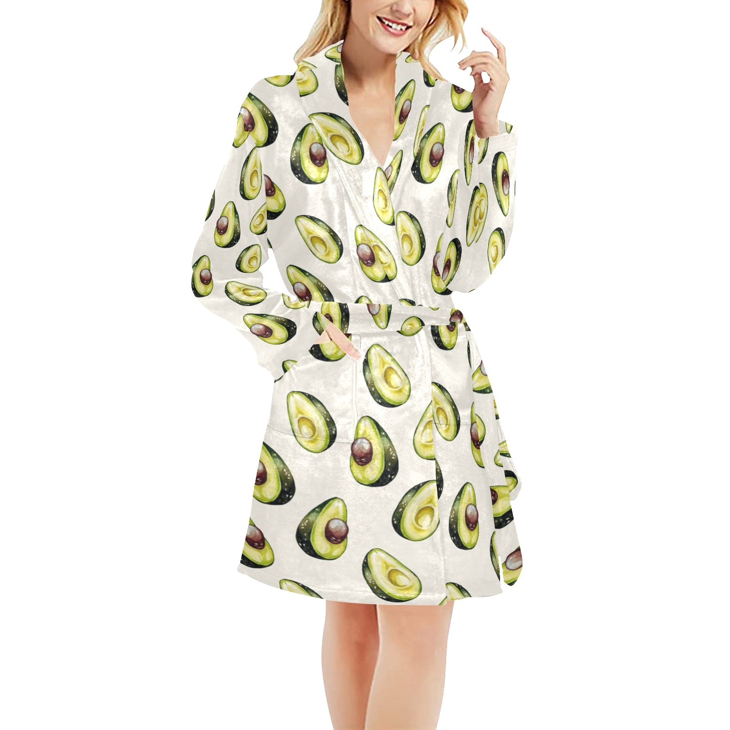 Avocado Pattern Print Design 01 Women's Fleece Robe