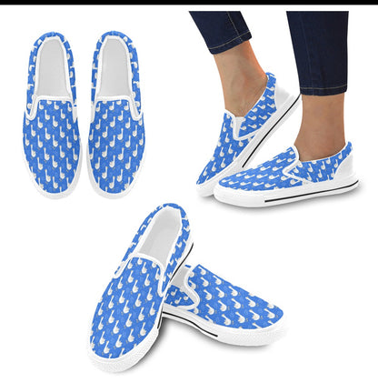 Goose Print Design LKS402 White Slip Ons Canvas Women's Shoes