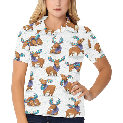 Moose Cute Pattern Print Design 01 Women's Polo Shirt