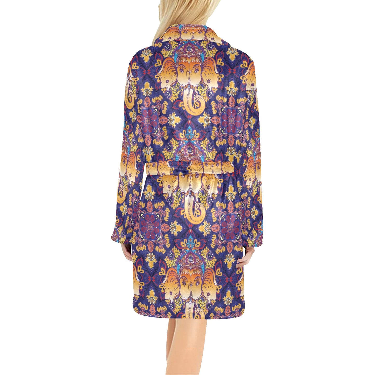 Ganesha Pattern Print Design 01 Women's Fleece Robe
