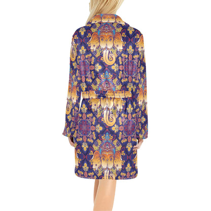 Ganesha Pattern Print Design 01 Women's Fleece Robe