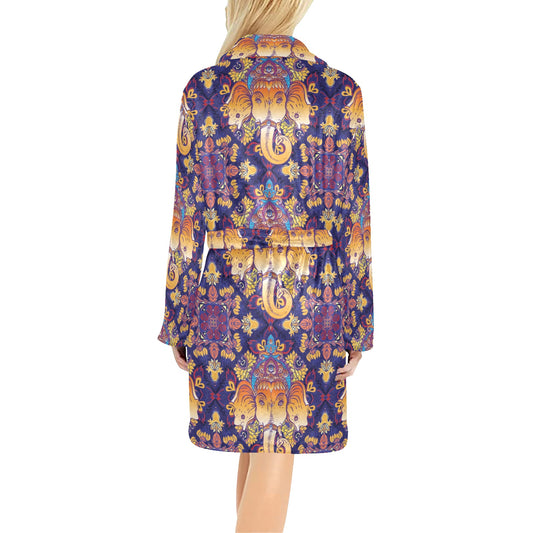 Ganesha Pattern Print Design 01 Women's Fleece Robe