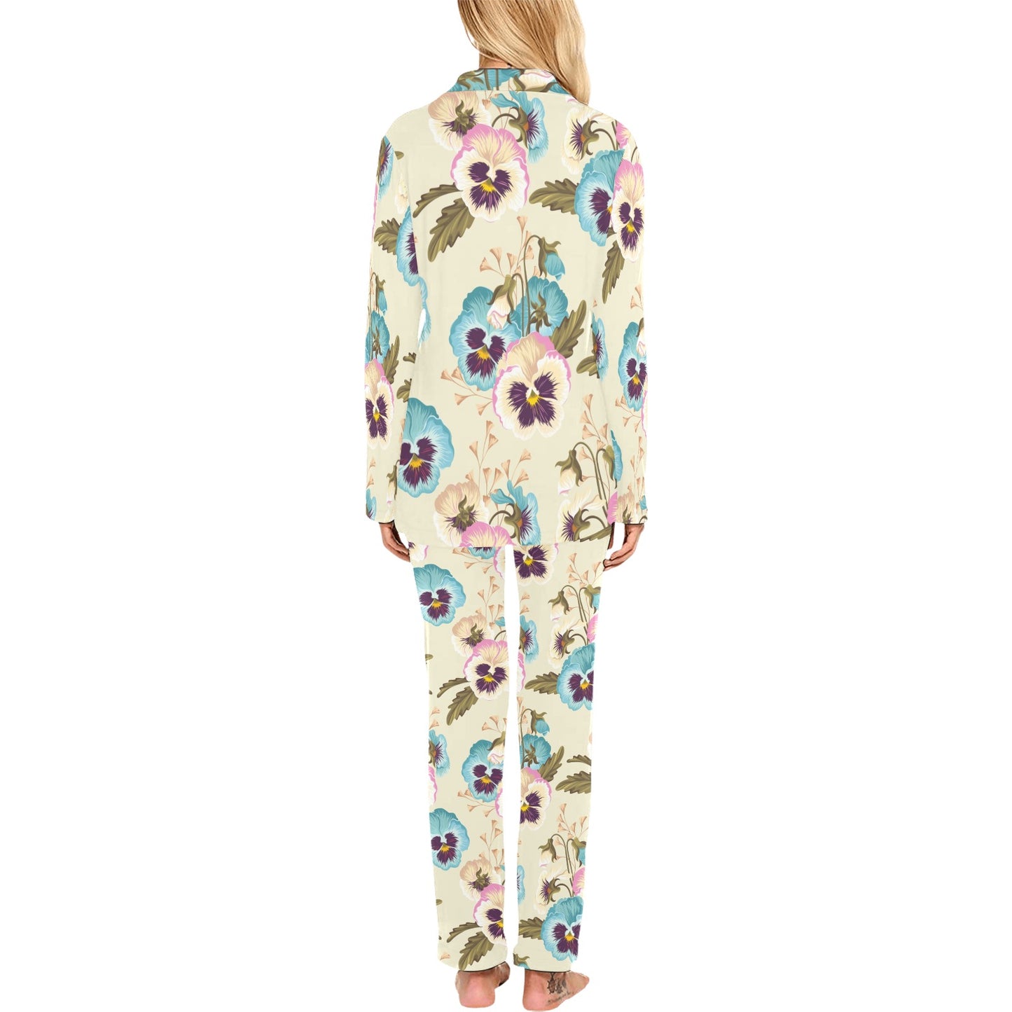 Pansy Pattern Print Design A02 Women's Long Pajama Set