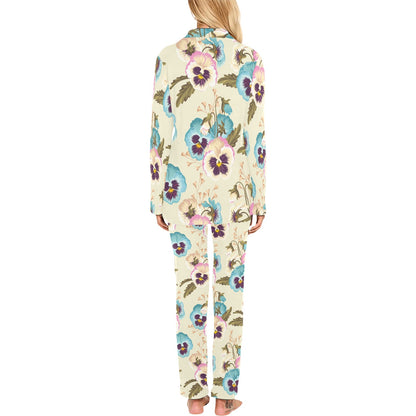 Pansy Pattern Print Design A02 Women's Long Pajama Set