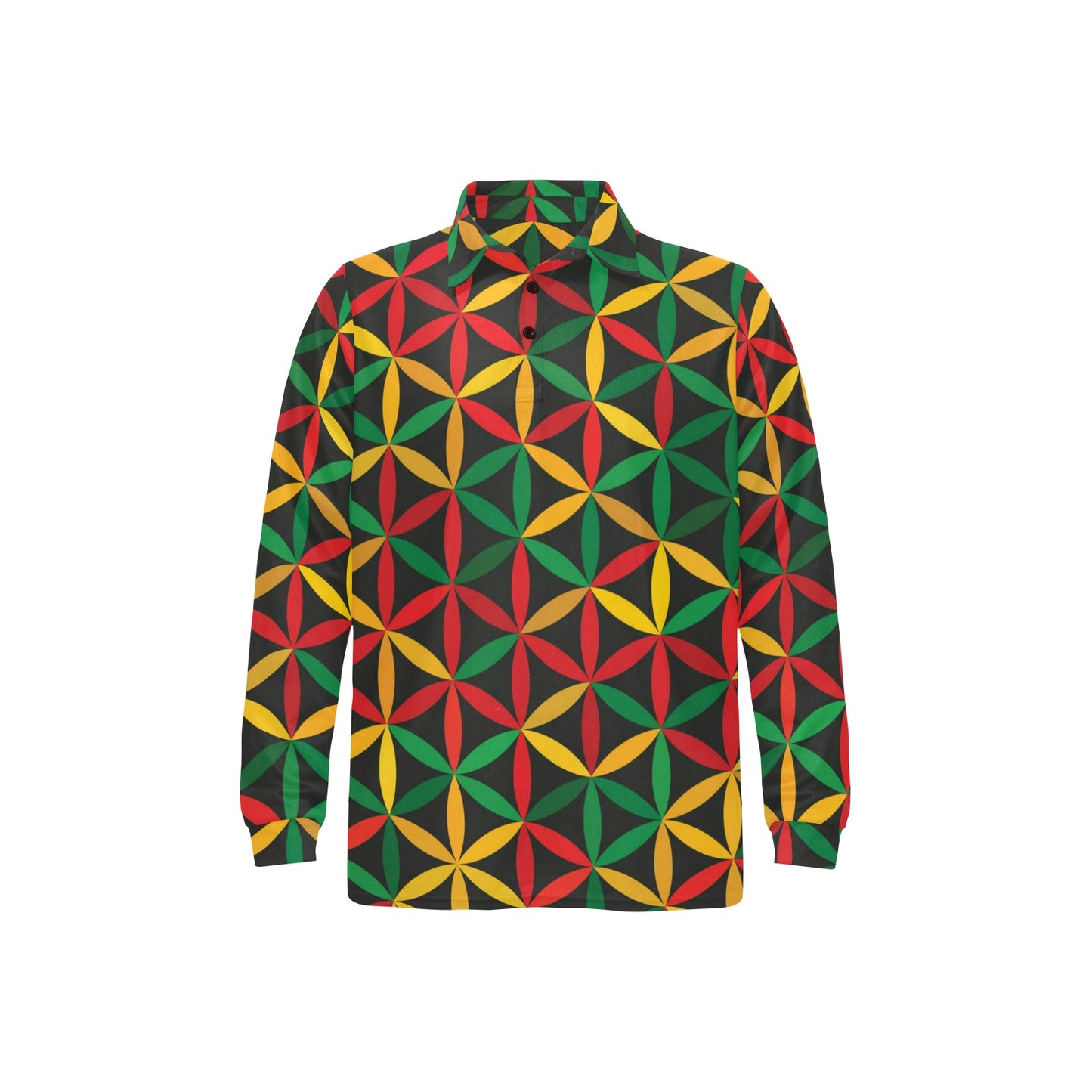 Rasta Pattern Print Design A04 Long Sleeve Polo Shirt For Men's