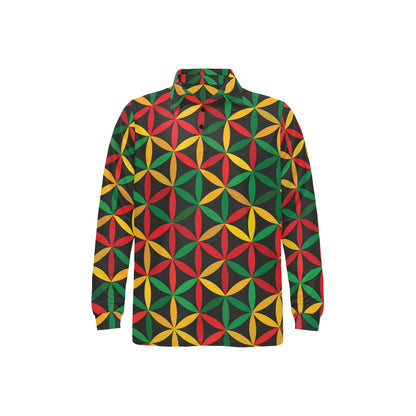 Rasta Pattern Print Design A04 Long Sleeve Polo Shirt For Men's