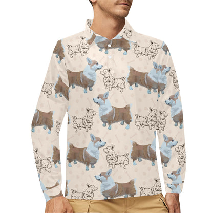 Pembroke Welsh Corgis Pattern Print Design A03 Long Sleeve Polo Shirt For Men's