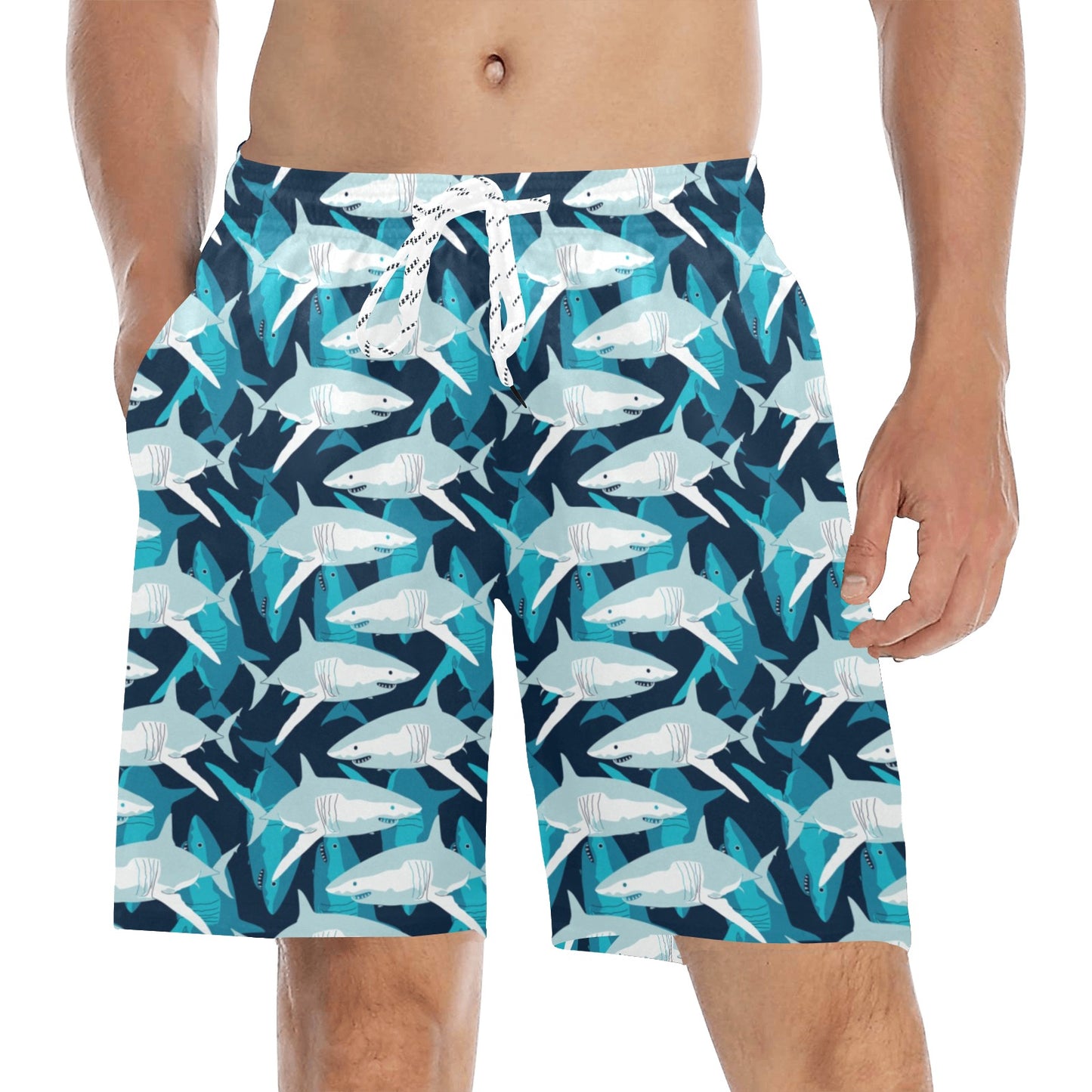 Shark Design Print Men's Swim Trunks Beach Shorts