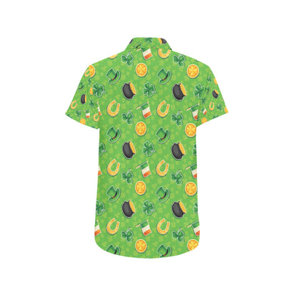 Shamrock Saint Patrick's Day Print Design LKS302 Men Short Sleeve Button Up Shirt