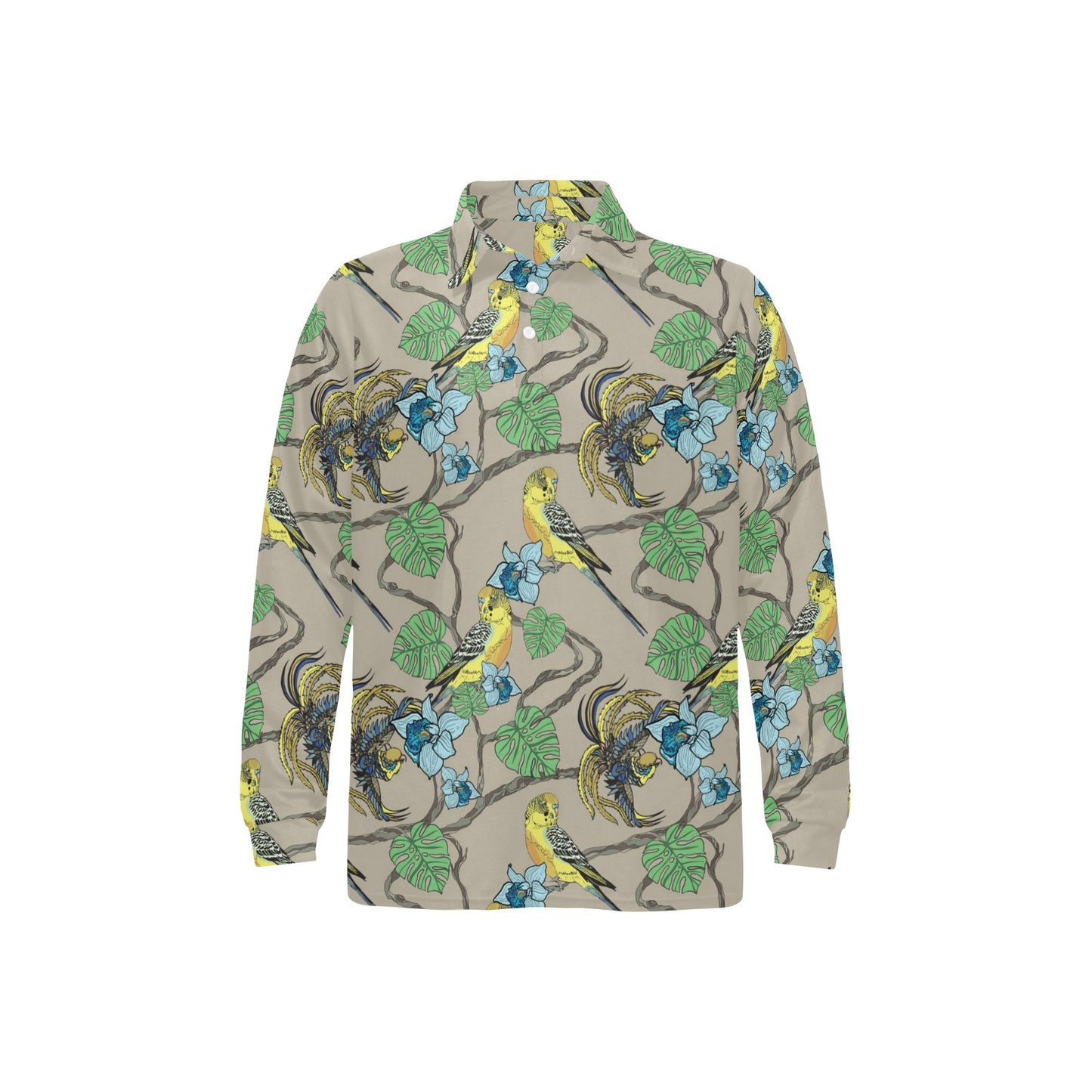 Parakeet Pattern Print Design A02 Long Sleeve Polo Shirt For Men's