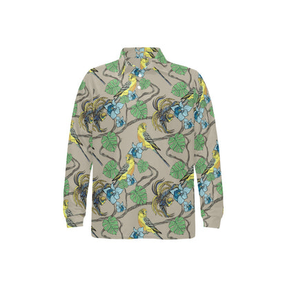 Parakeet Pattern Print Design A02 Long Sleeve Polo Shirt For Men's