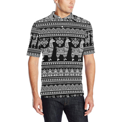 Llama Aztec Style Pattern Print Design 01 Men Polo Shirt