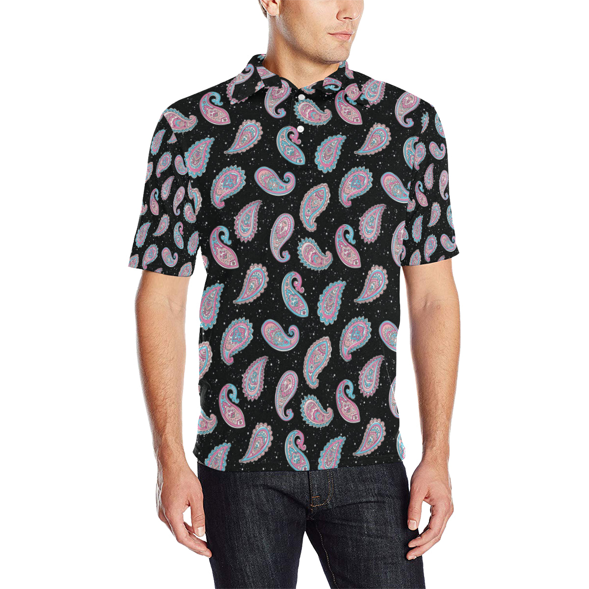 Paisley Pink Design Mandala Print Men Polo Shirt