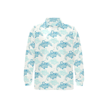 Sea Turtle Pattern Print Design T01 Long Sleeve Polo Shirt For Men's