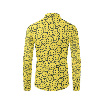Smiley Face Emoji Print Design LKS302 Men's Long Sleeve Dress Shirt