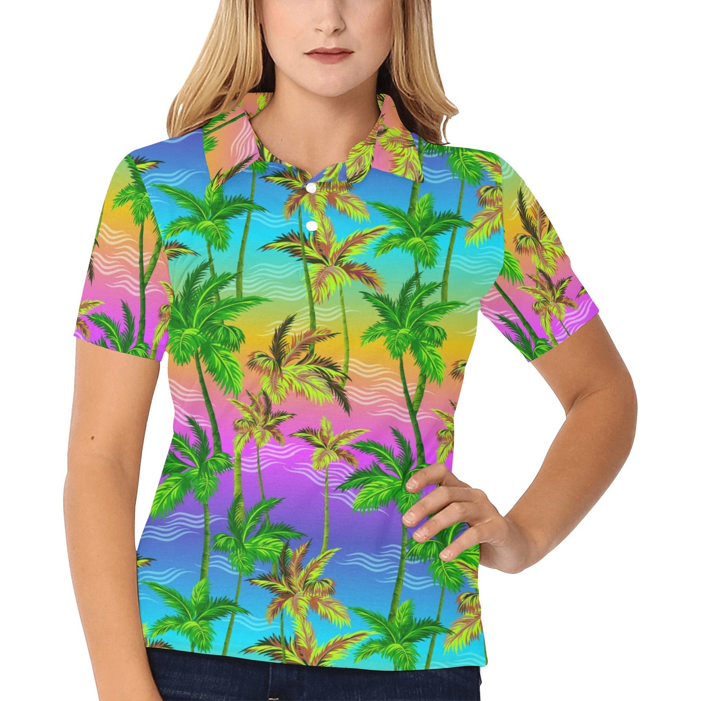 Palm Tree Pattern Women's Polo Shirt