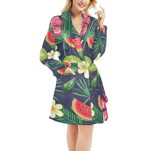 Tropical Fruits Pattern Print Design TF05 Women's Fleece Robe