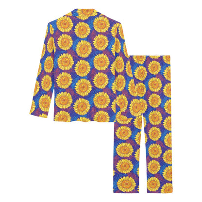 Sunflower Hand Drawn Style Print Women's Long Pajama Set