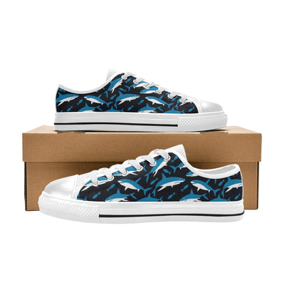 Shark Print Design LKS303 Women's White Low Top Shoes