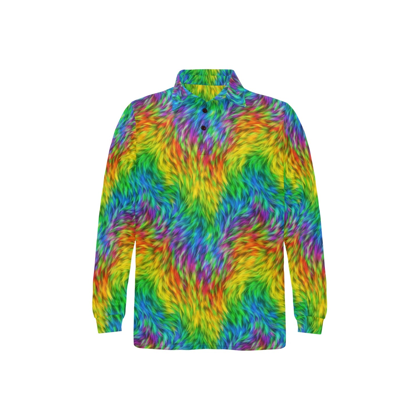 Rainbow Fur Design Print Long Sleeve Polo Shirt For Men's