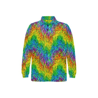 Rainbow Fur Design Print Long Sleeve Polo Shirt For Men's