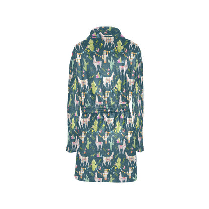 Llama with Cactus Design Print Women's Fleece Robe