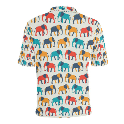 Elephant Colorful Print Pattern Men Polo Shirt