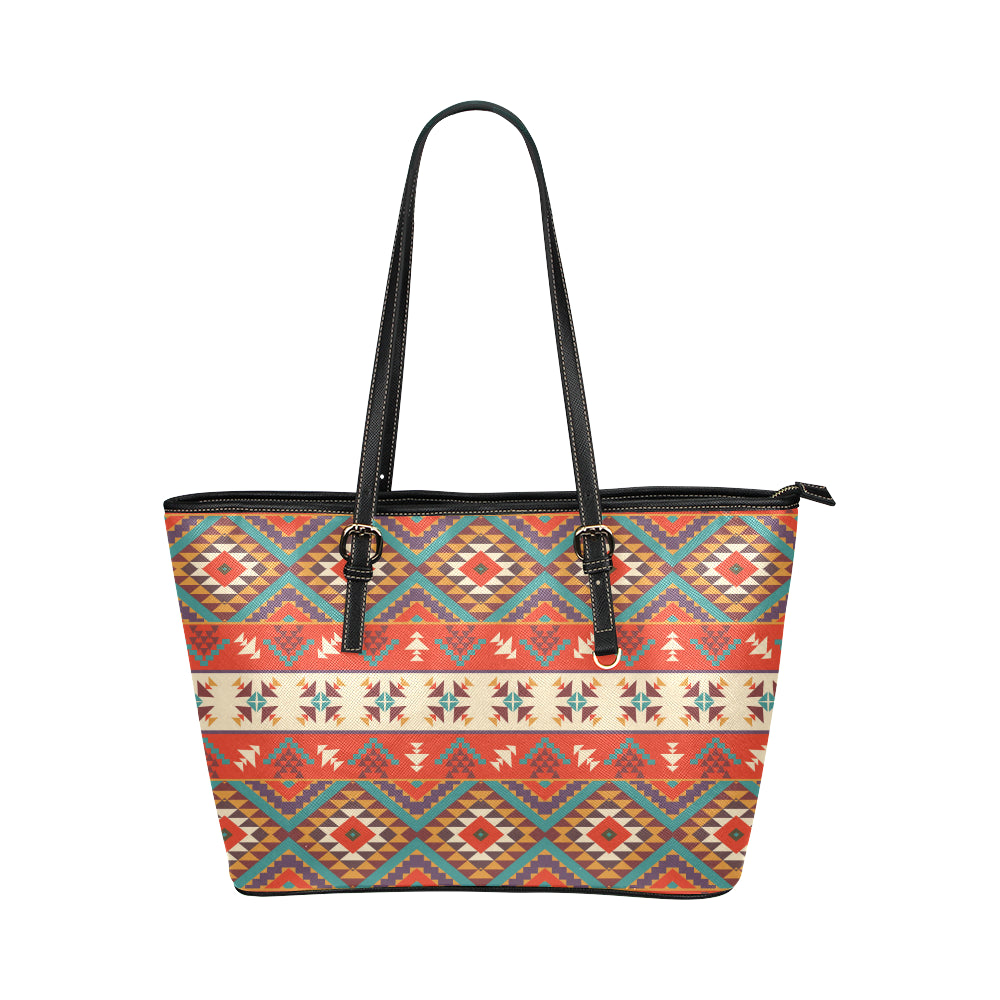 Aztec Red Print Pattern Leather Tote Bag