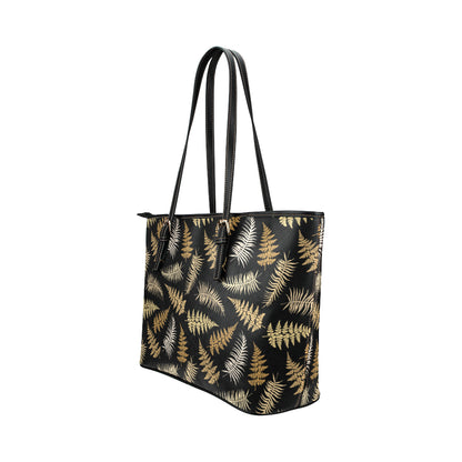 Fern Leave Bright Print Pattern Leather Tote Bag