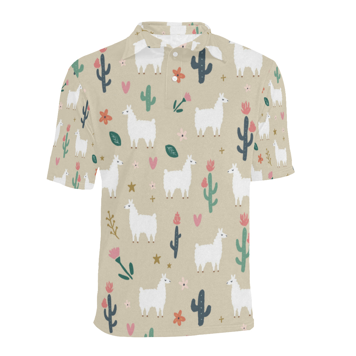 Llama Cactus Pattern Print Design 09 Men Polo Shirt