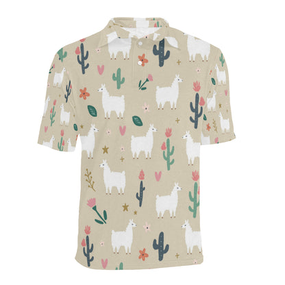 Llama Cactus Pattern Print Design 09 Men Polo Shirt