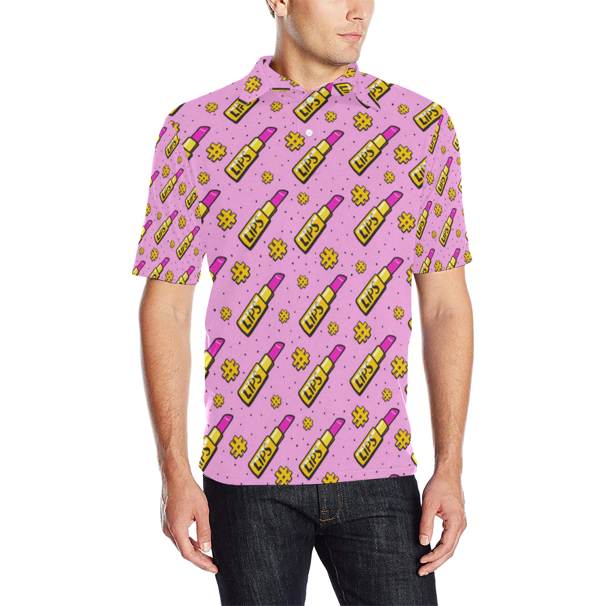Lipstick Pattern Print Design LT03 Men Polo Shirt