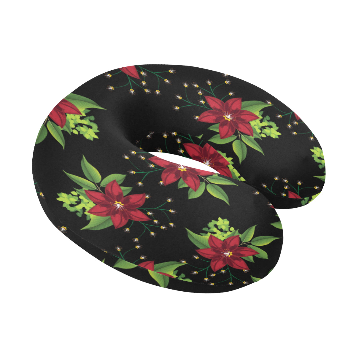 Poinsettia Pattern Print Design A01 U-Shaped Travel Neck Pillow