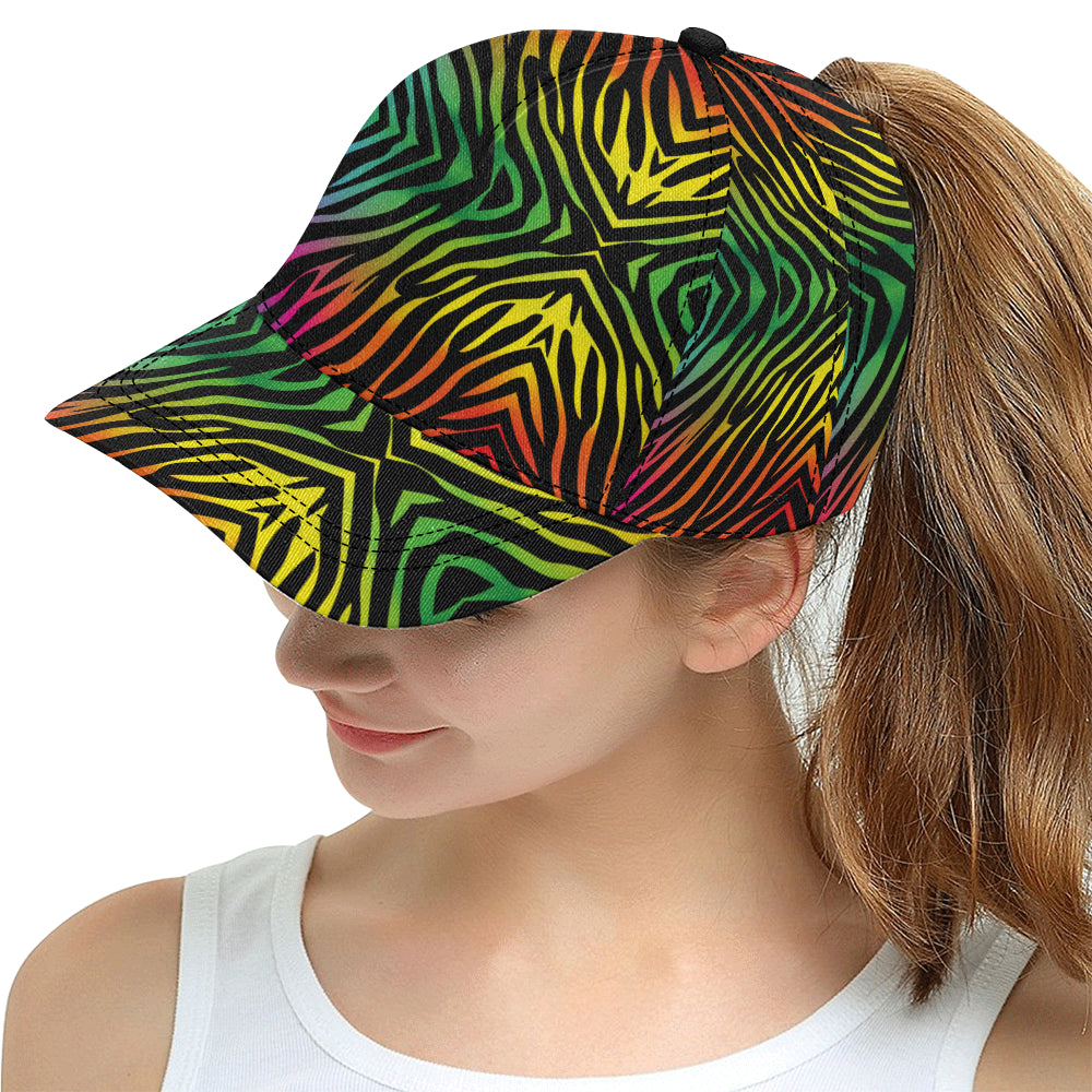 Rainbow Zebra Themed Print Snapback Cap